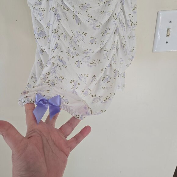 Women's Plus 4x White Floral Babydoll Lingerie with Purple Bows - Picture 3 of 4